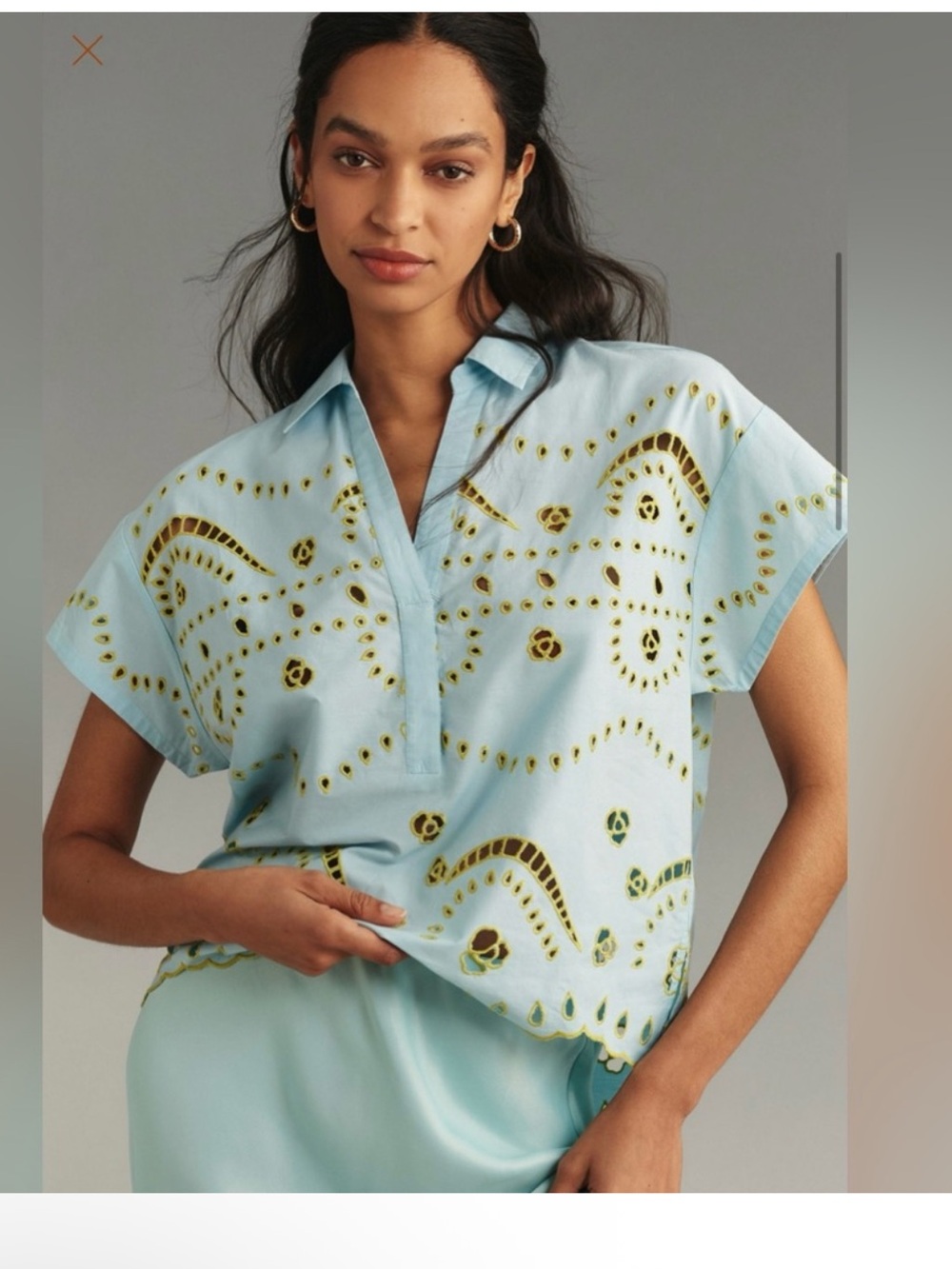 Maeve Short-Sleeve Boxy Eyelet Popover Blouse Anthropologie